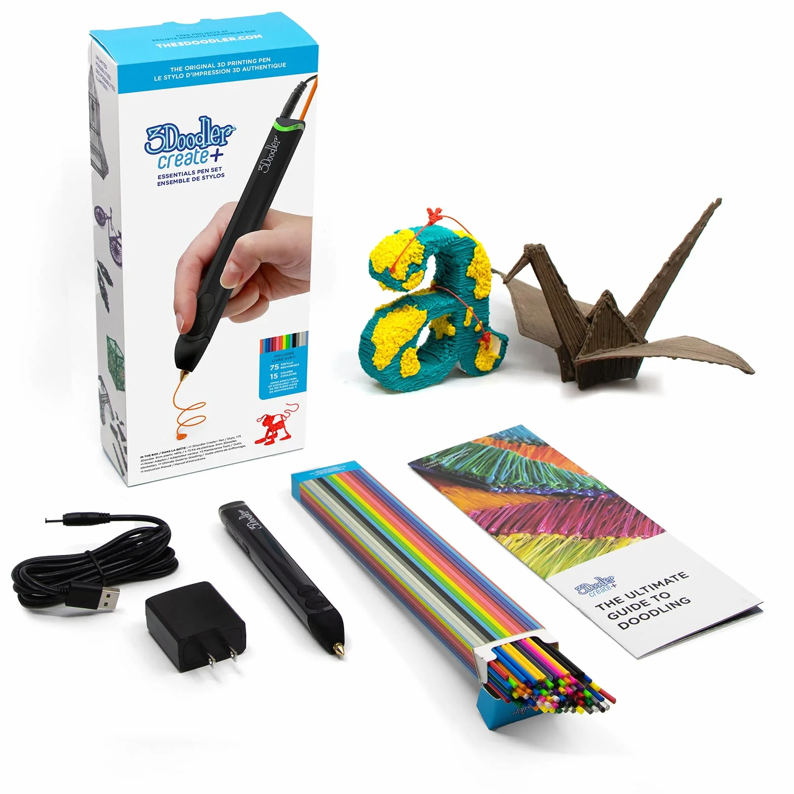 3DOODLER- Create+ Ensemble de Stylo d'impression 3D avec x75 Filament Plastique, Modèle 2023 (EU-Plug), Onyx Black