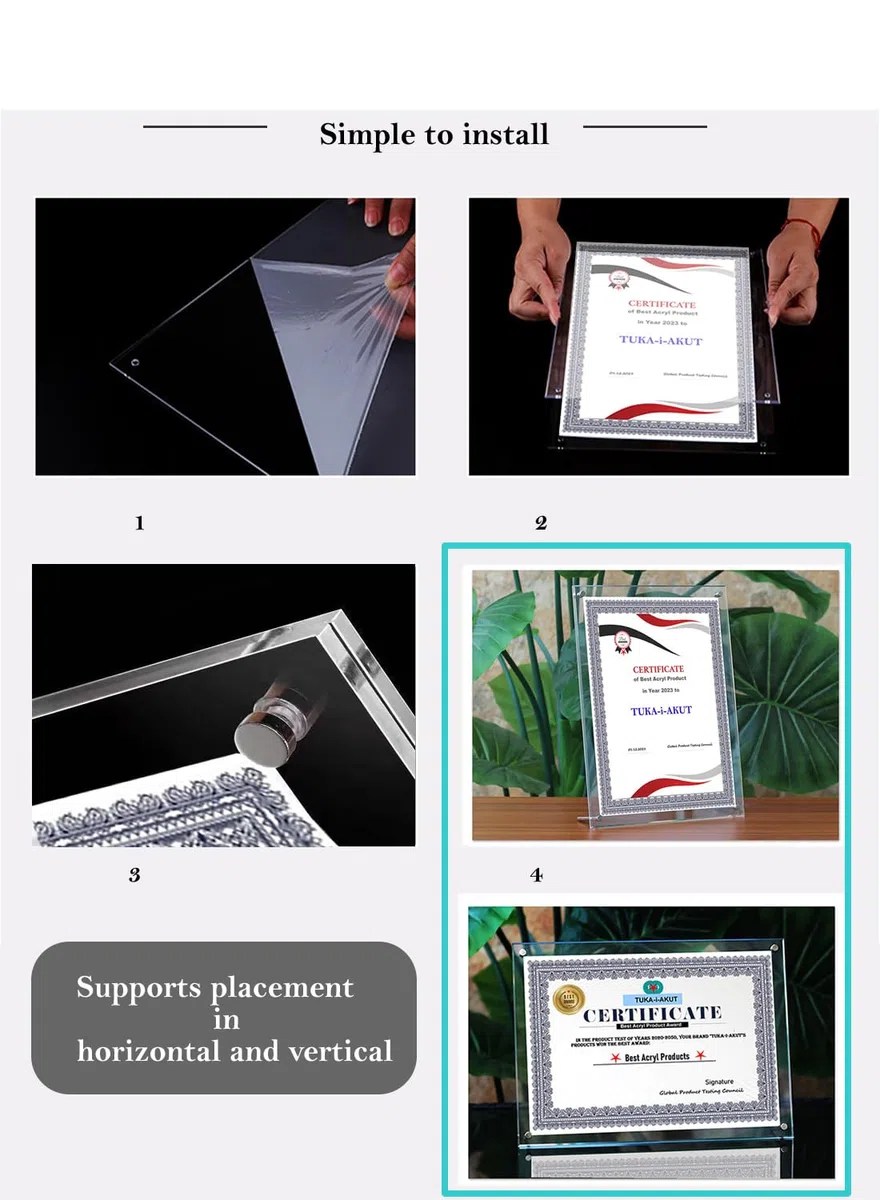 TUKA-i-AKUT TKD9400-A4-5x Lot de 5 cadres en acrylique double panneau transparent pour photos, documents, affiches, brochures certifiées