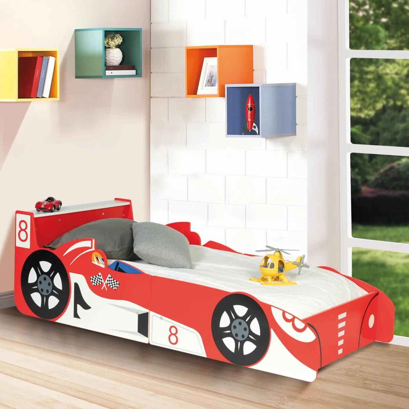 IDMarket - Lit Enfant Voiture Formule 1 Teddi 70 x 140 CM Rouge