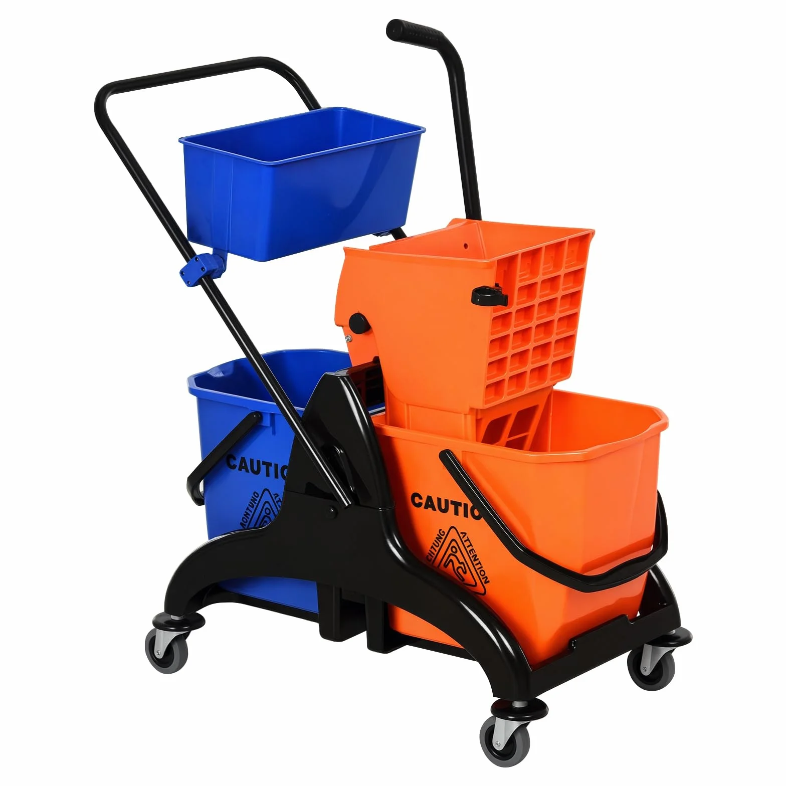 HOMCOM Chariot de ménage Chariot de Lavage Professionnel essoreuse latérale Seau 26 L + Panier de rangements 78 x 45 x 95 cm métal et Plastique Orange