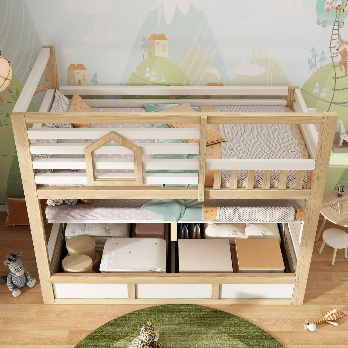 Sapgaks Lit superposé Enfant 90x200 avec fenêtre,barrière de sécurité, échelle Droite,Espace de Rangement hydraulique,lit cabane Enfants,Cadre de lit Enfant 90x200 (G-Blanc+Chêne 90)