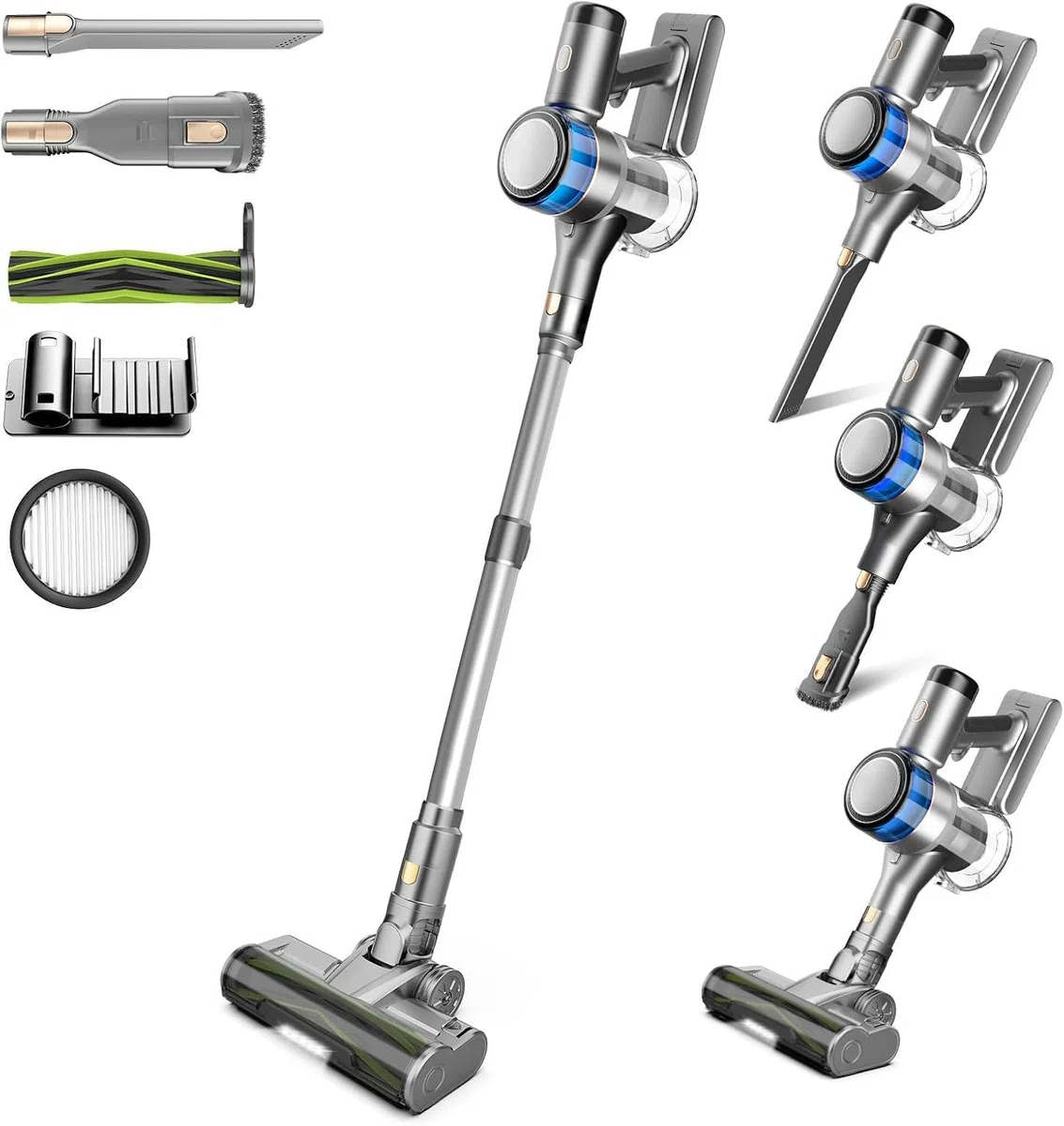 Aspirateur Balai sans Fil, 400W 45KPa Aspirateur sans Fil Puissant, 55Min Autonomie, Brosse Anti-emmêlement, Batterie Amovible, Aspirateur sans Sac avec LED Écran pour Tapis Poils d'animaux Sol Dur