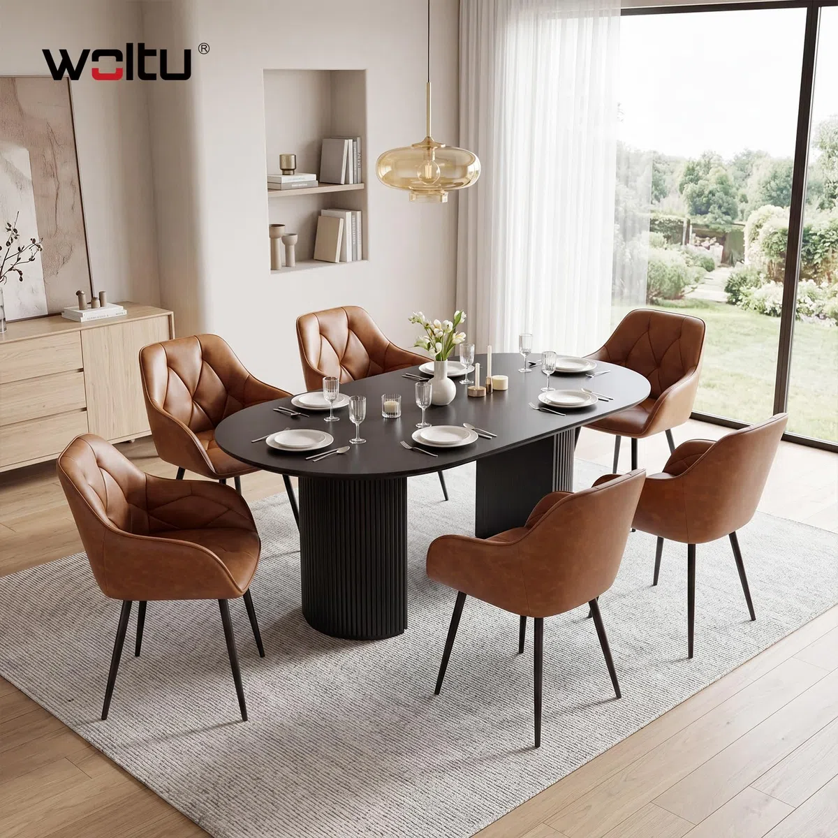 WOLTU Lot de 6 Chaises de Salle à Manger, Chaises de Cuisine Rembourrées avec Dossier, Accoudoirs, Pieds en Métal, pour Salon, Bureau, Coiffeuse, en Simili Cuir Vintage, Marron.